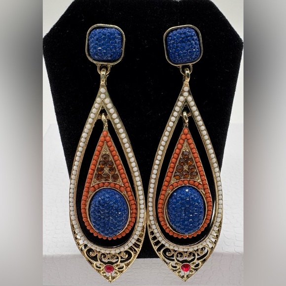 Gold Tone Dangle Statement Earrings - Picture 1 of 2